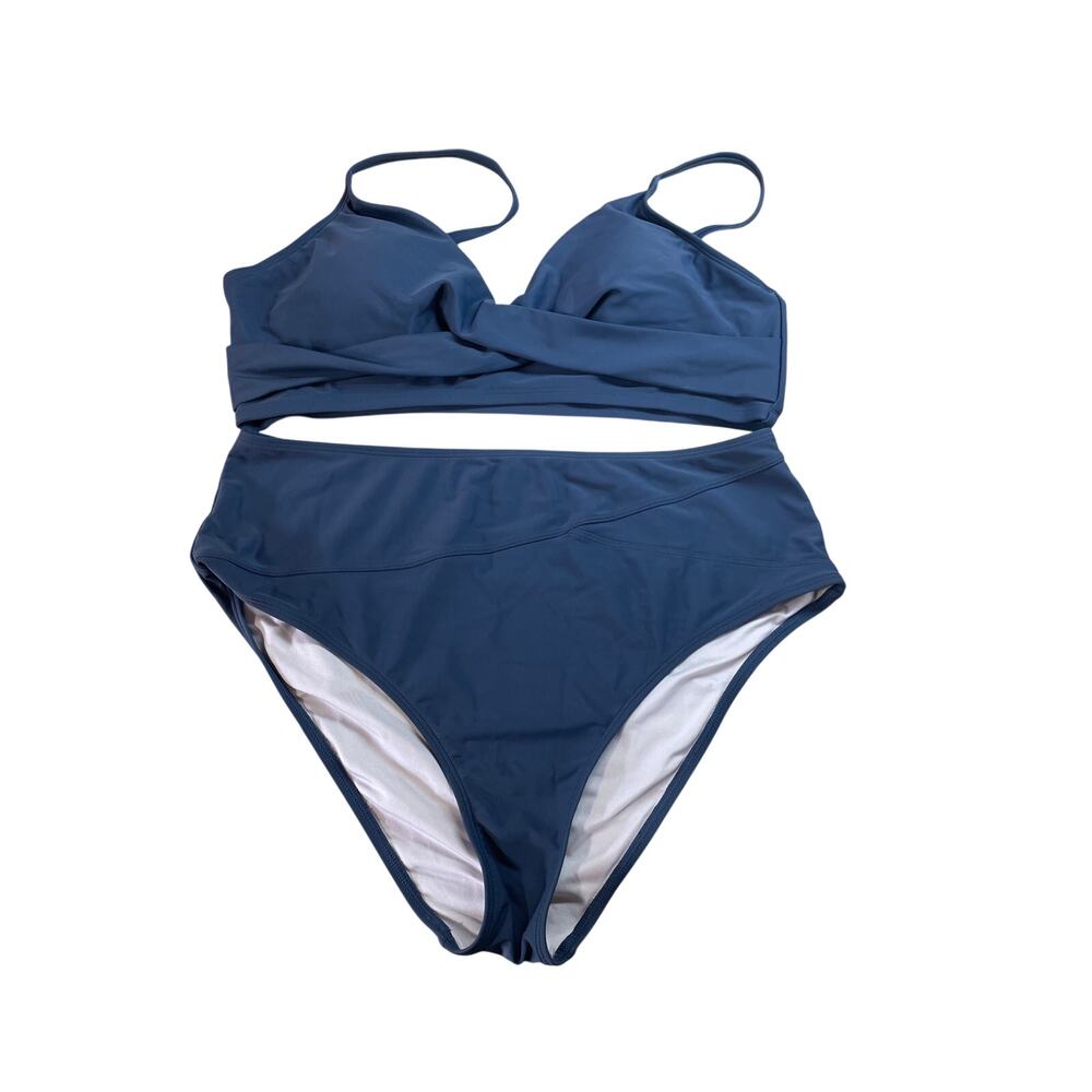 CUPSHE Bikini Swimsuit Women’s XL Blue High Waist Wrap Front 2 Piece Beach